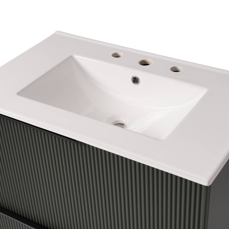 30" Bathroom Vanity with Ceramic Sink and Full-Extension Drawers, Soft Close Undermount Drawer Slides, Fluted Design