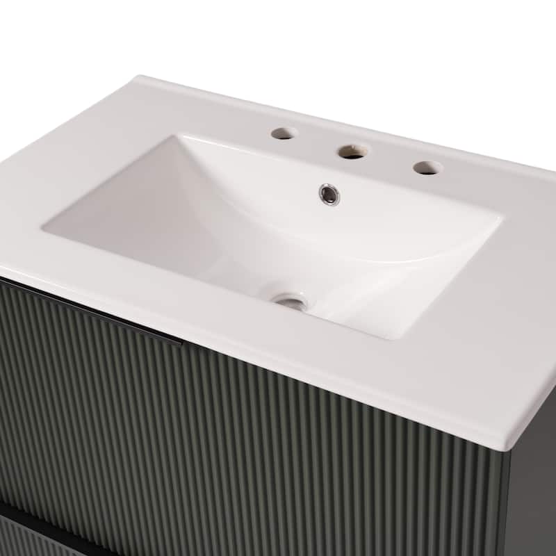 Bathroom Vanity with Ceramic Sink, Freestanding Wooden Bathroom Vanity, Bathroom Cabinet with Full-Extension Drawers