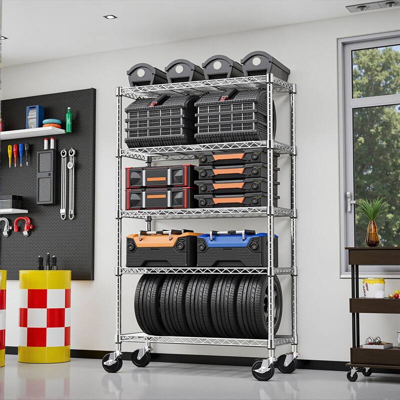 5-Shelf Storage Shelves, Wire Shelving Heavy Duty Metal Storage Shelving Unit Adjustable Garage Shelving Rack