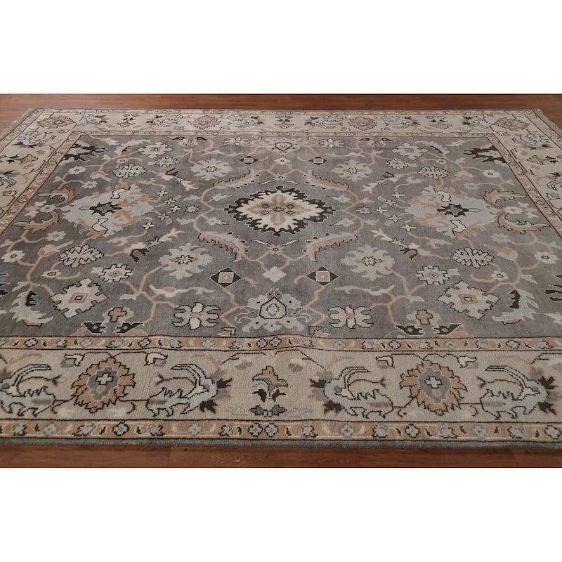 Gray Oushak Indian Area Rug Handmade Wool Carpet - 9'0" x 11'9"