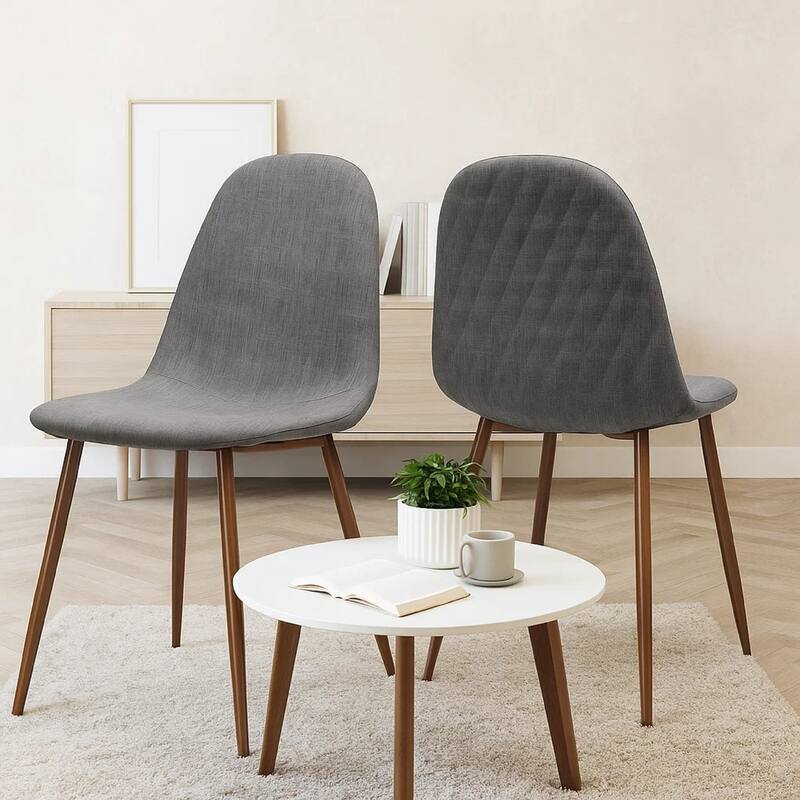 Reva Dining Side Chair Set of 2, Dark Gray Cushions, Brown Iron Frame