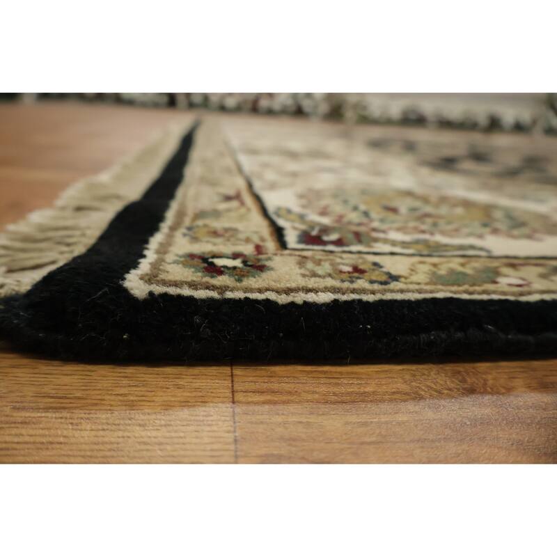 Hand Knotted Oriental 100% Wool Carpet Traditional All-Over Black Agra Area Rug - 9' 2'' X 6' 2''