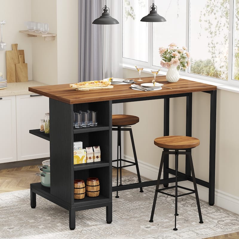 43" Wide Kitchen Island, Kitchen Counter Table with 5 Open Shelves - Walnut Wood
