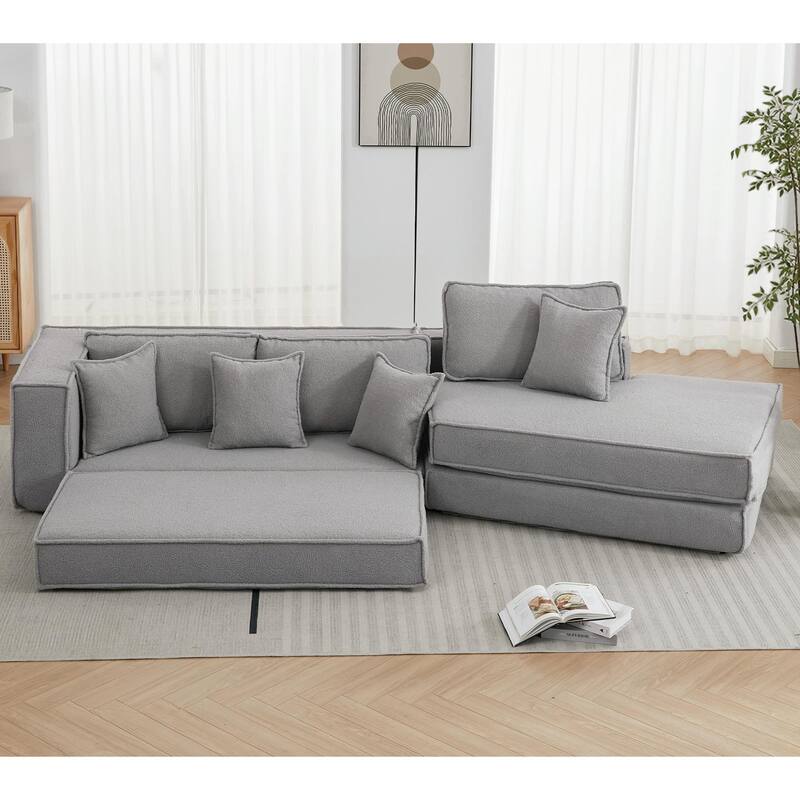 GDFStudio - Lamb Velvet 133" Convertible Folding Sleeper Sofa Bed