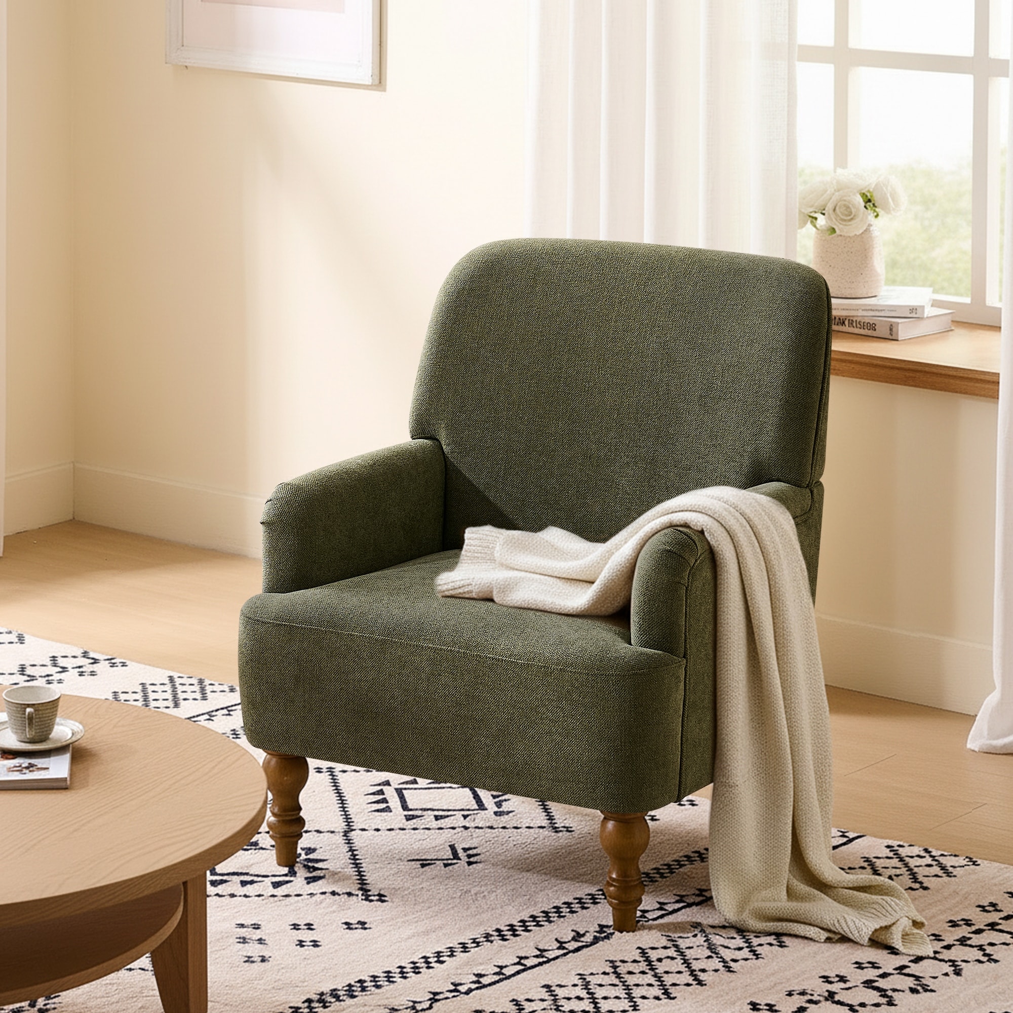 Modern Wingback Accent Chair, Fabric Upholstered Armchair