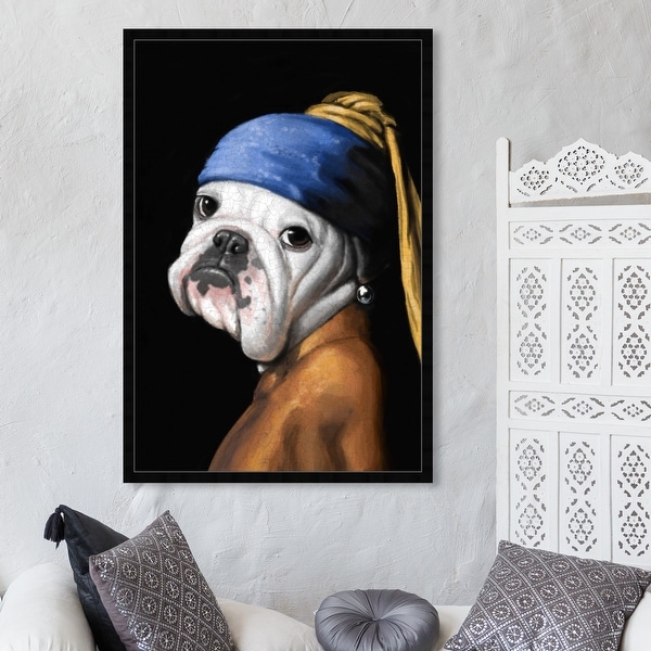 Oliver Gal 'Carson Kressley - Dog With the Pearl Earring' Classic and Figurative Framed Wall Art Prints Classic - Black, Blue. Opens flyout.