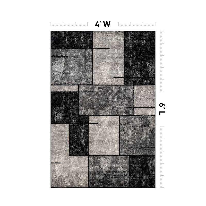 Modern Linear Area Rug for Living Room, Bedroom, or Entryway - Low Pile Indoor Rug