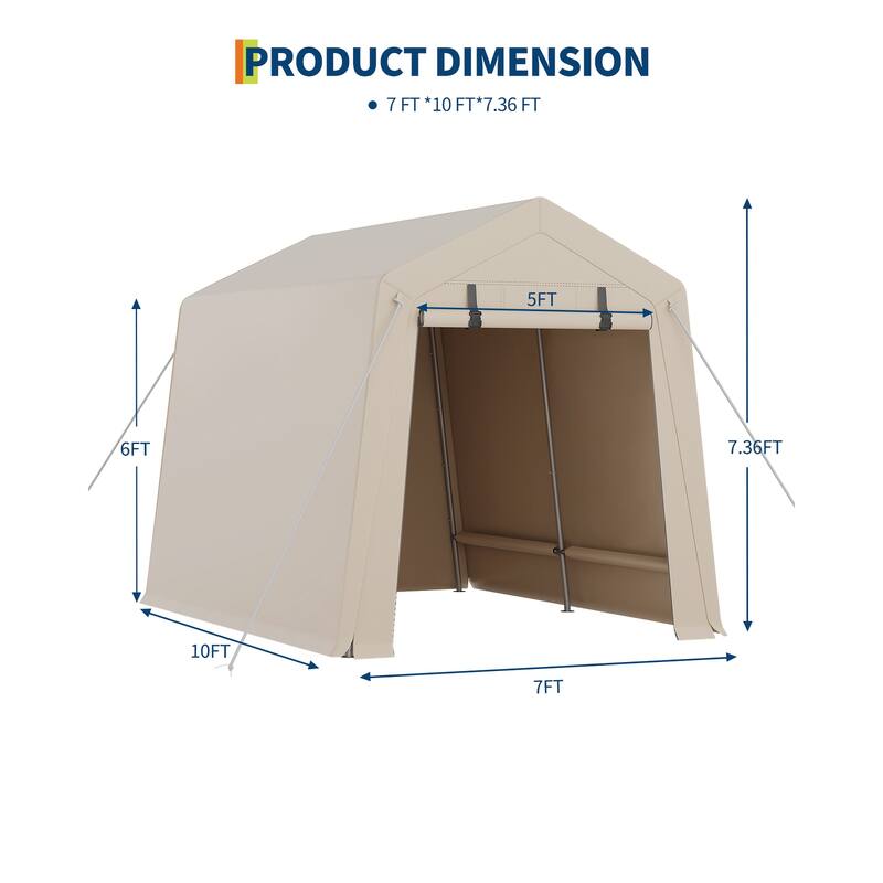 7x10 FT Portable Outdoor Storage Shed with 2 Roll-Up Zipper Doors & Vents, 240G Heavy-Duty Shelter Waterproof PE Tarp
