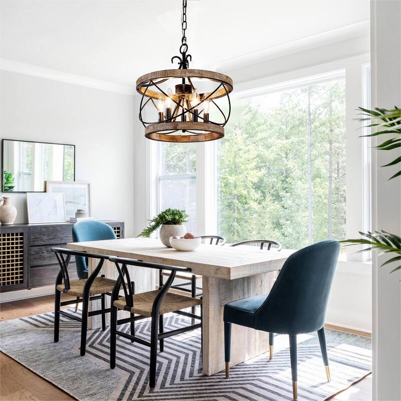 Oaks Aura Farmhouse 5-Light Cage Rustic Chandelier, Adjustable Height Industrial Pendant Ceiling Light for Kitchen Dining Room