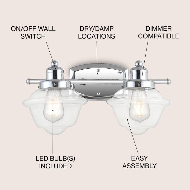Marais Iron/Glass Schoolhouse LED Vanity Light, by JONATHAN Y