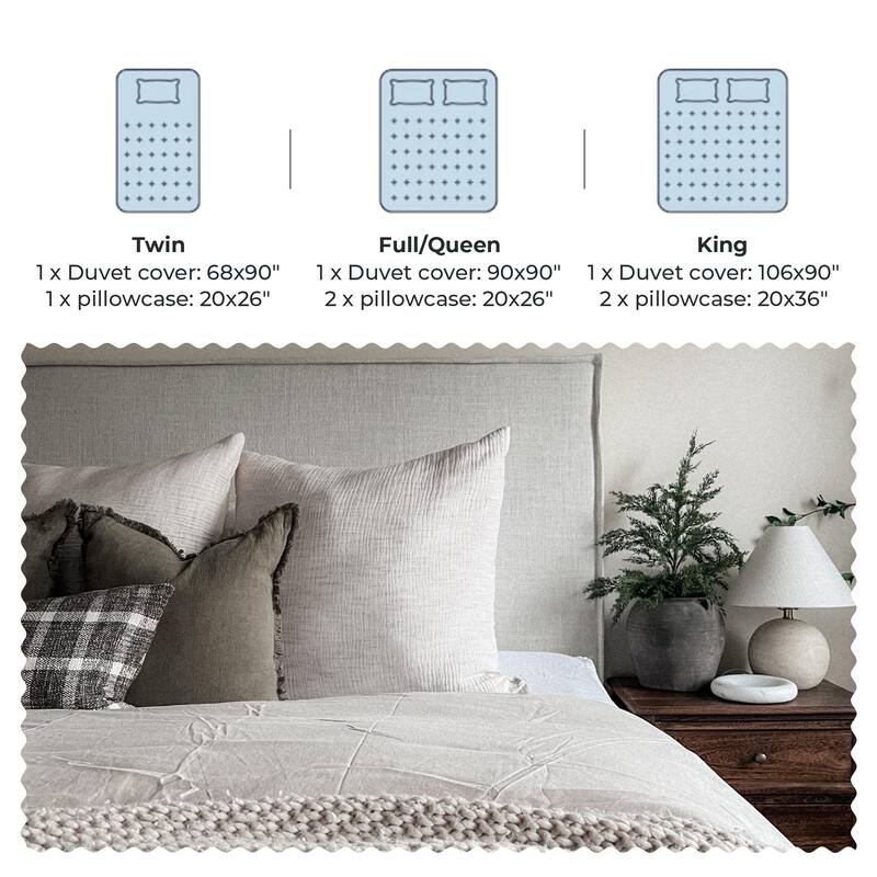 Flax Linen Cotton Blend Duvet Cover Set, Durable, Breathable and Moisture-Wicking, 3 Piece Bedding Set