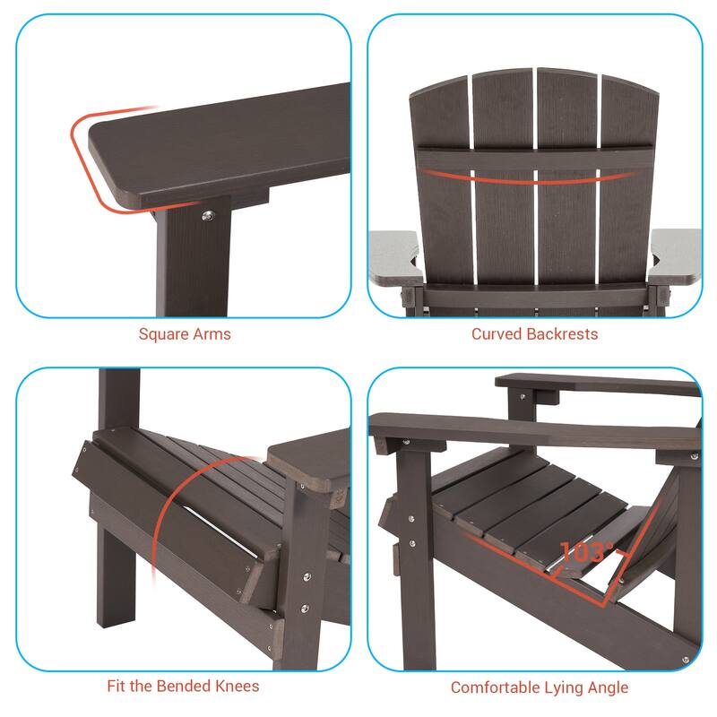 BONOSUKI Patio Adirondack Chair w/Cupholder,Weather Resistant-Set of 4