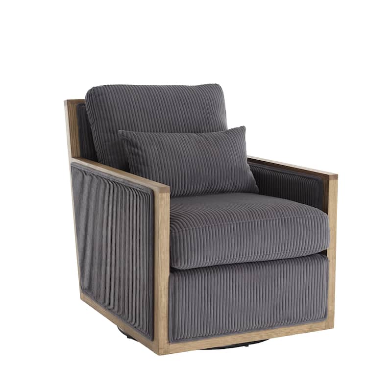 Dark Gray 26.77" Swivel Barrel Chair with Hardwood Frame