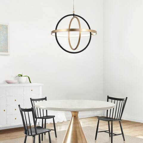 Modern LED Orb Chandelier 23-inch Black Gold Pendant Lights for Dining Room