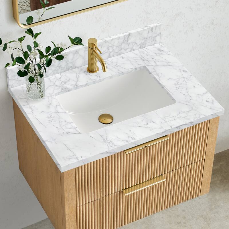 Zevio Natural Marble Vanity Top in Carrara White with Ceramic Sink - 31"W x 22"D - Carrara White