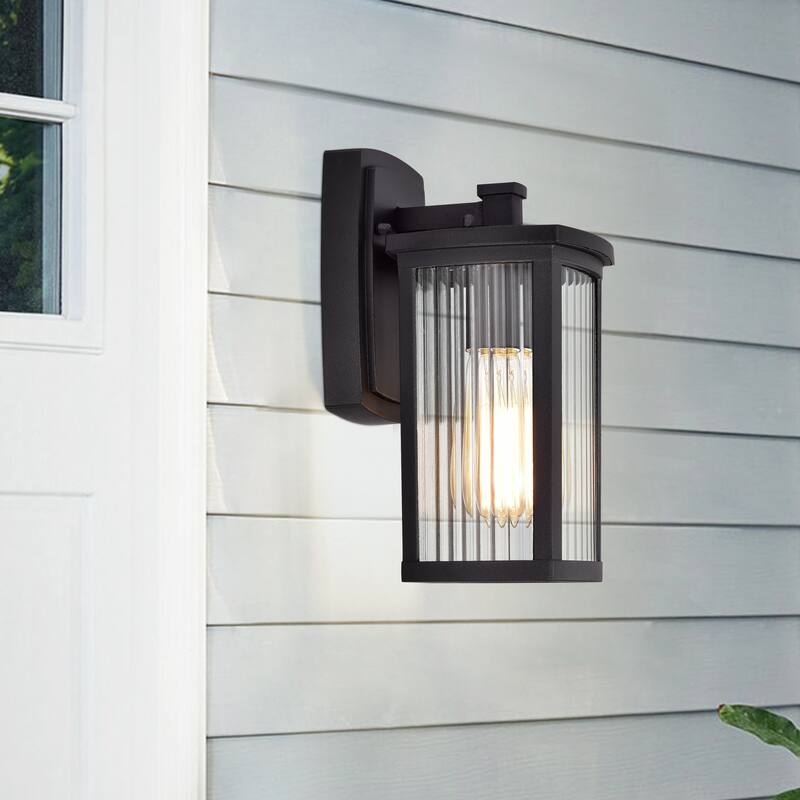 1-light Textured Black Outdoor Wall Lantern