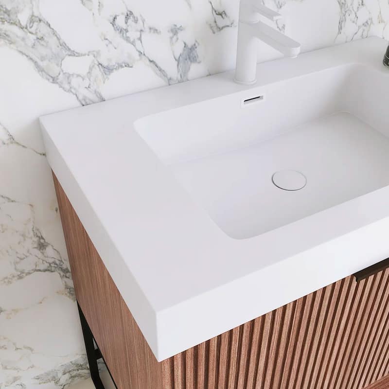 Freestanding Bathroom Vanity with White Integrated Solid Surface Sink