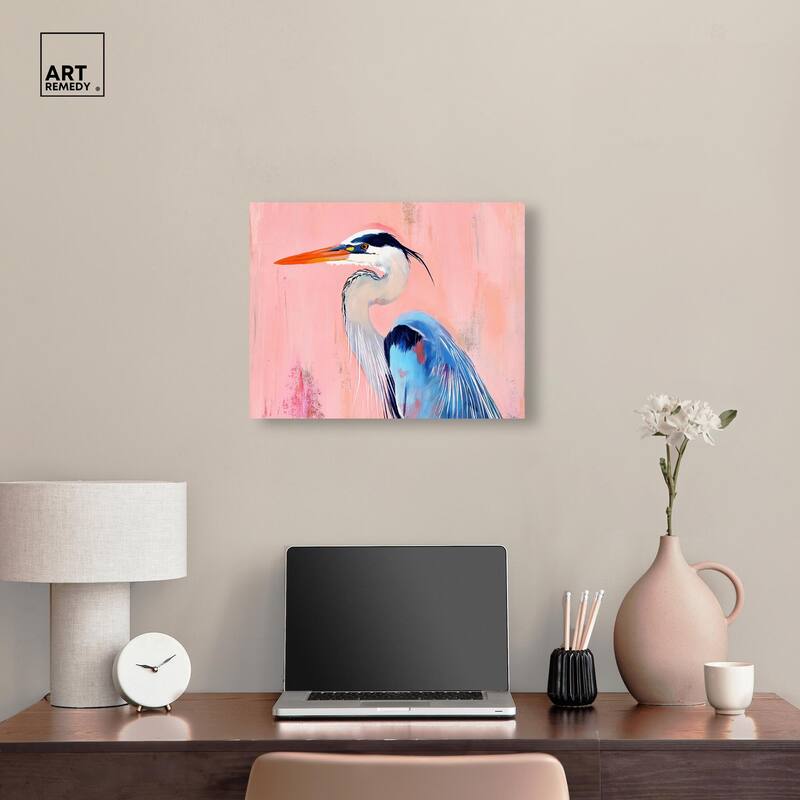 Rosy Dawn Heron Canvas by Art Remedy, Gallery Wrapped