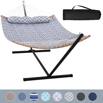 Outdoor 55 Inch 2 Person Hammock with Stand and Pillow