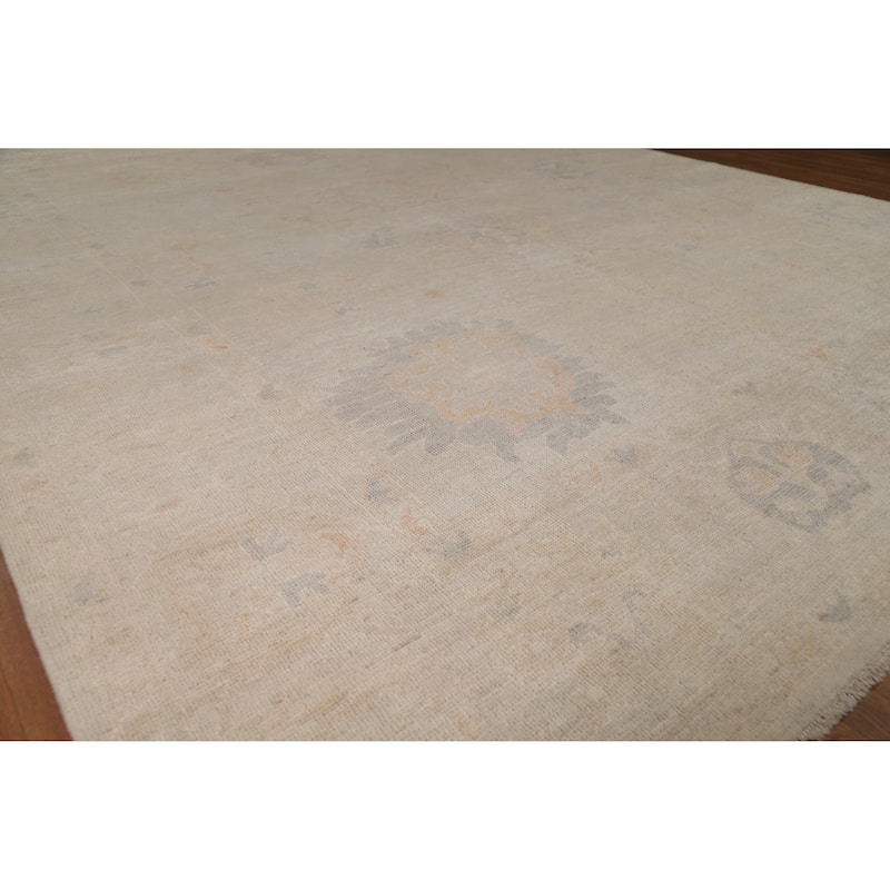Vegetable Dye Oushak Turkish Area Rug Handmade Beige Wool Carpet - 8'0"x 9'10" - 8'0"x 9'10" - Ivory/Beige