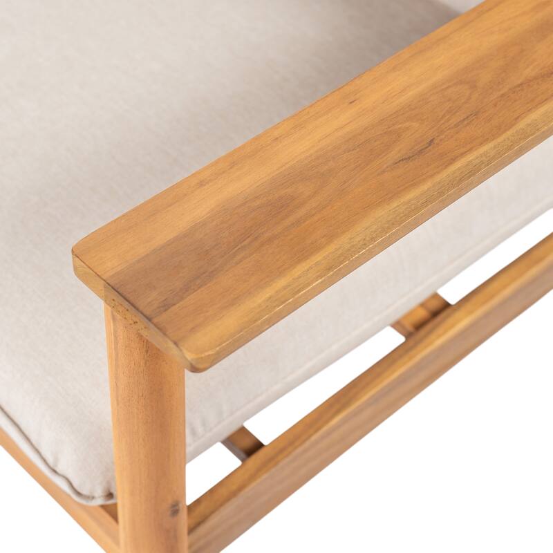 Christopher Knight Home - Terassi Outdoor Acacia Wood 3-Seater Sofa with Wide Armrest & Backrest Support Cushion - 76.25"W