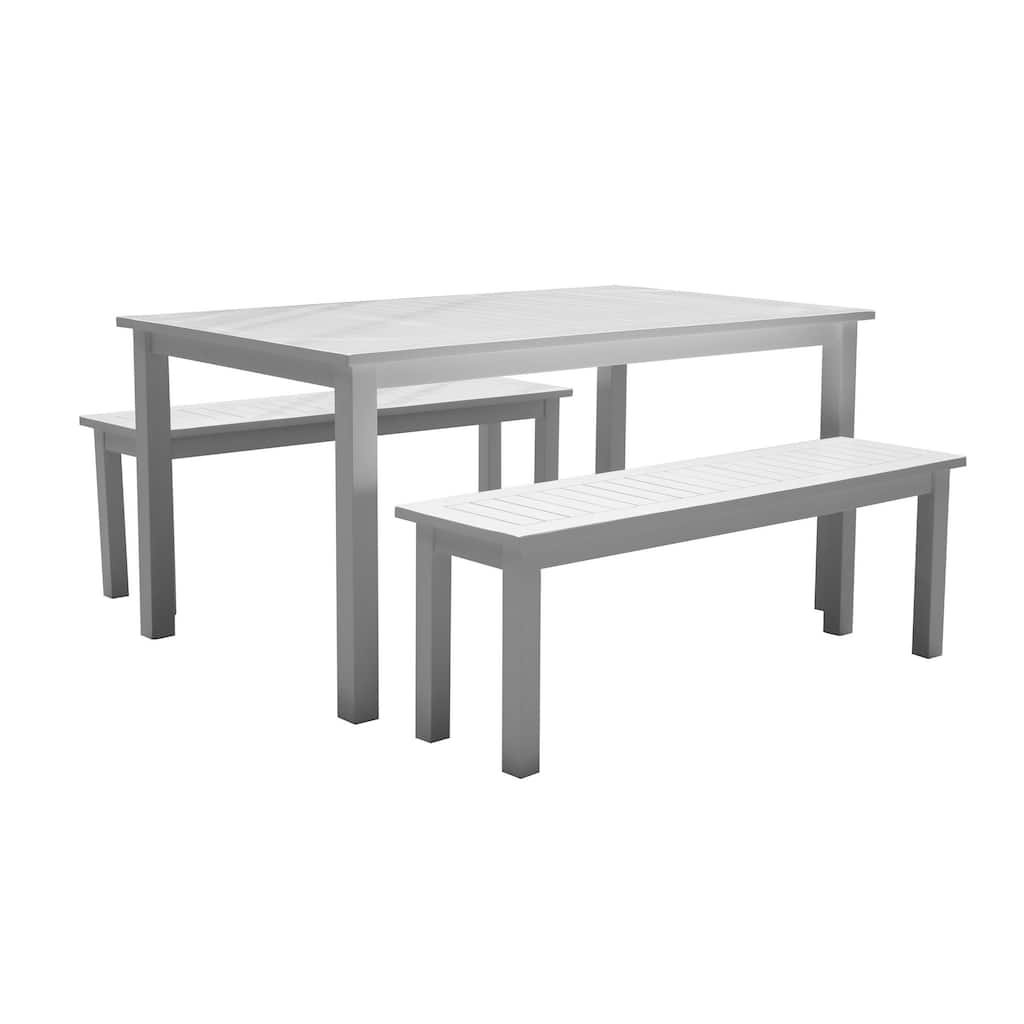 Felix 3 Piece Modern Dining Set, Crisp White Acacia Wood Frame, 6 Seater