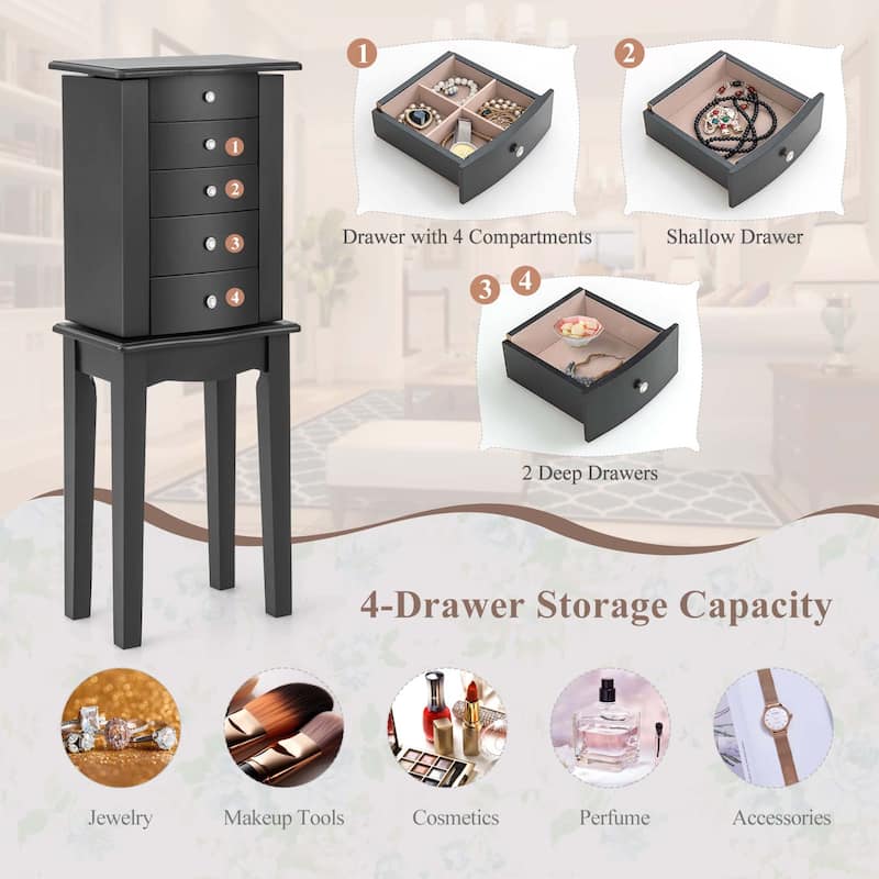 Gymax Jewelry Cabinet Armoire Storage Chest Stand Organizer Wood Box