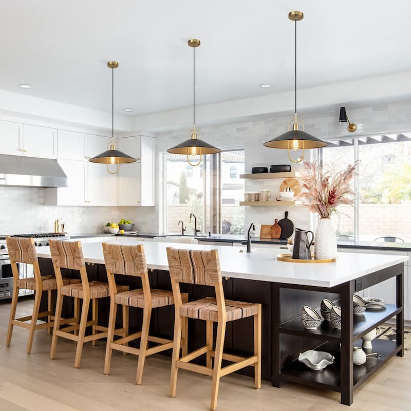 1-Light Farmhouse Rustic Black Kitchen Island Pendant Light - 18.5 inches