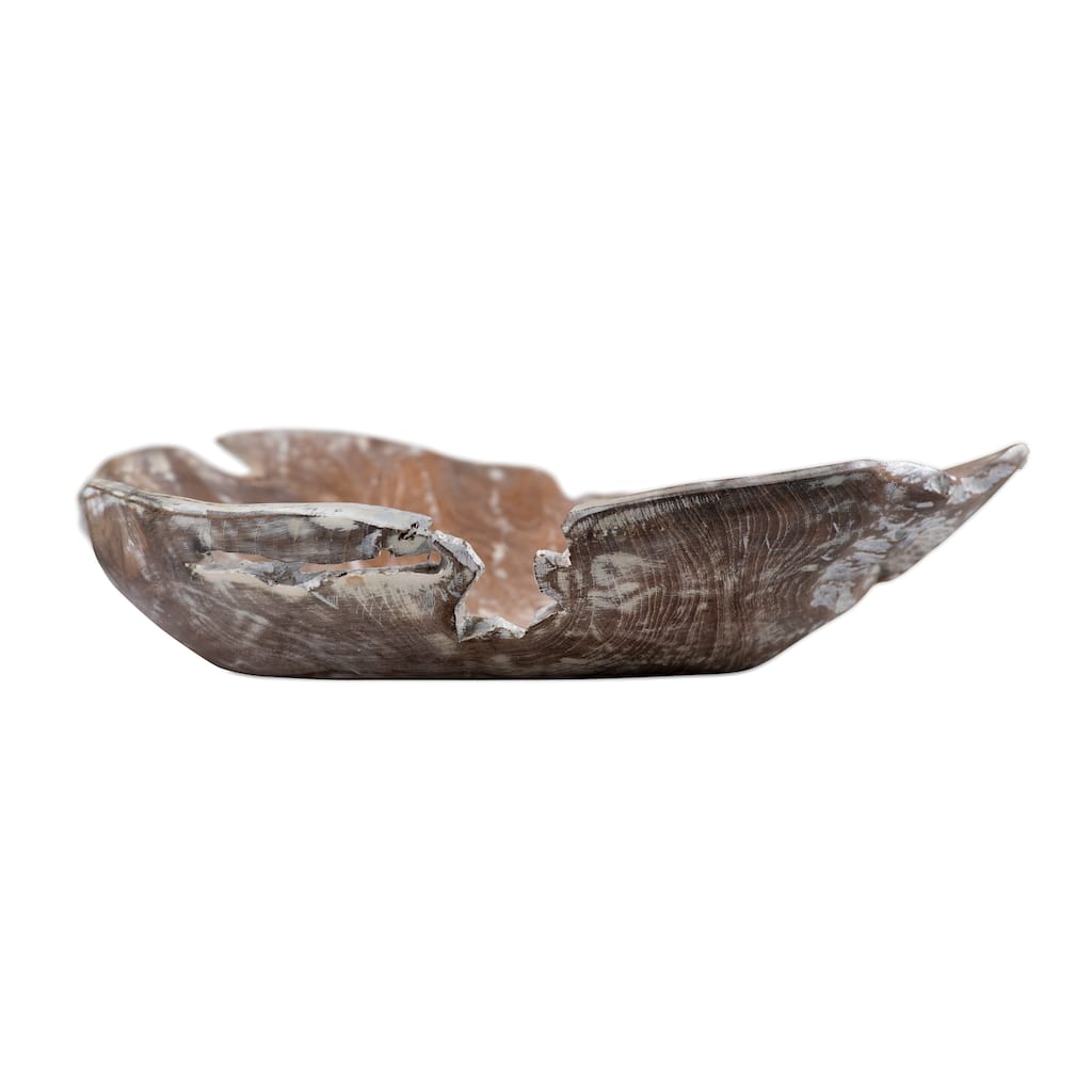 Atlas Charbin Teak Wood Bowl - Off White - 15.5 inch Wide