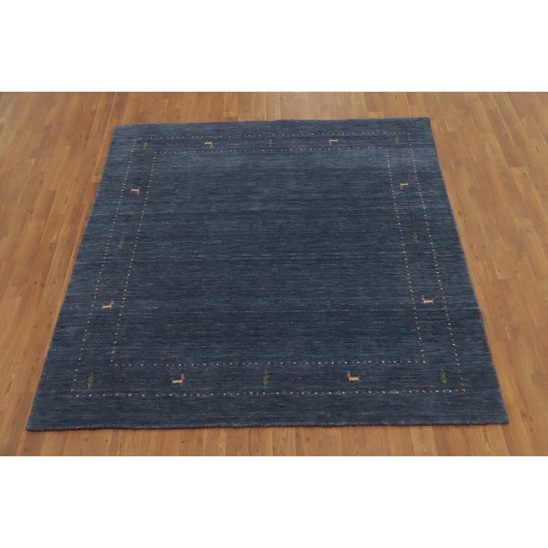 Navy Blue Tribal Gabbeh Square Area Rug Handmade Tribal Carpet - 5' 9'' X 5' 10''