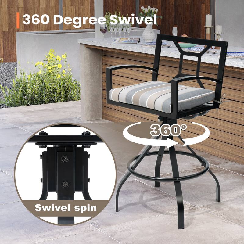 Outdoor Indoor Patio Aluminum Armrest Swivel Bar Stools with Sunbrella Fabric Cushion
