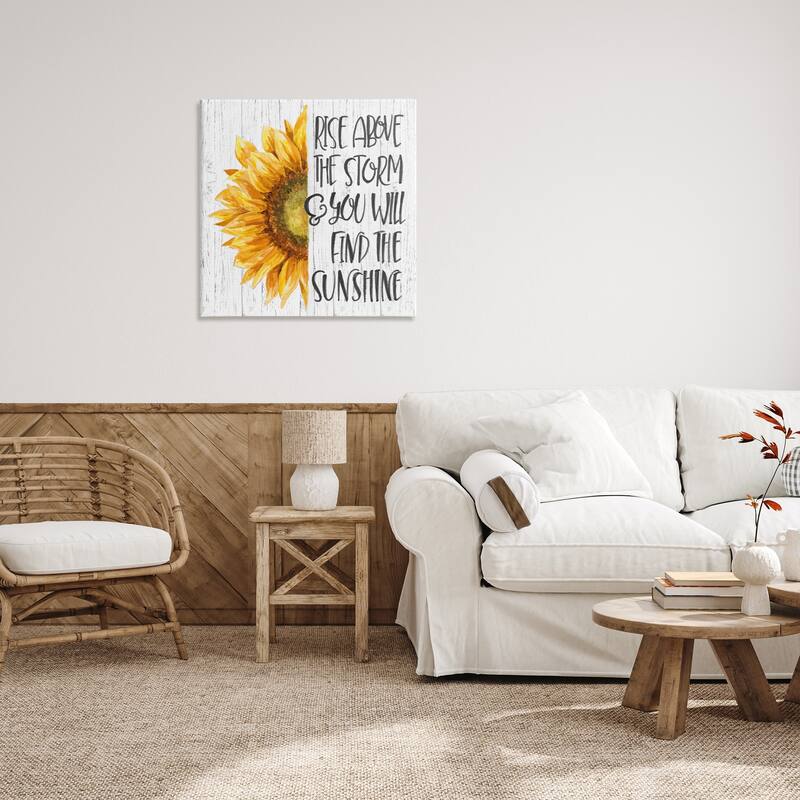 Stupell Above Storm Find Sunshine Phrase Rustic Sunflower Canvas Wall Art
