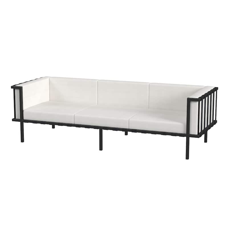 Norway Outdoor Patio Sofa with Cushions - Off-White / Black