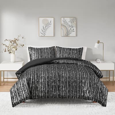 Intelligent Design Alaia Metallic Print Synthetic Fur Duvet Cover Set