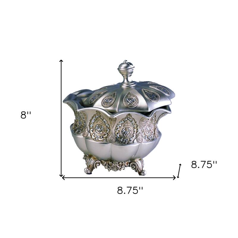 9" Gold And Silver Resin Abstract Scroll Jewelry Box With Lacquer and High-Gloss Finishes