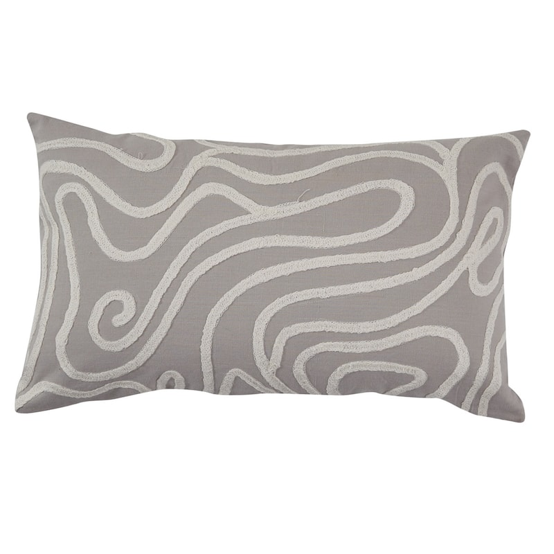 Swirl Embroidered Gray Pillow Cover 12" x 20"