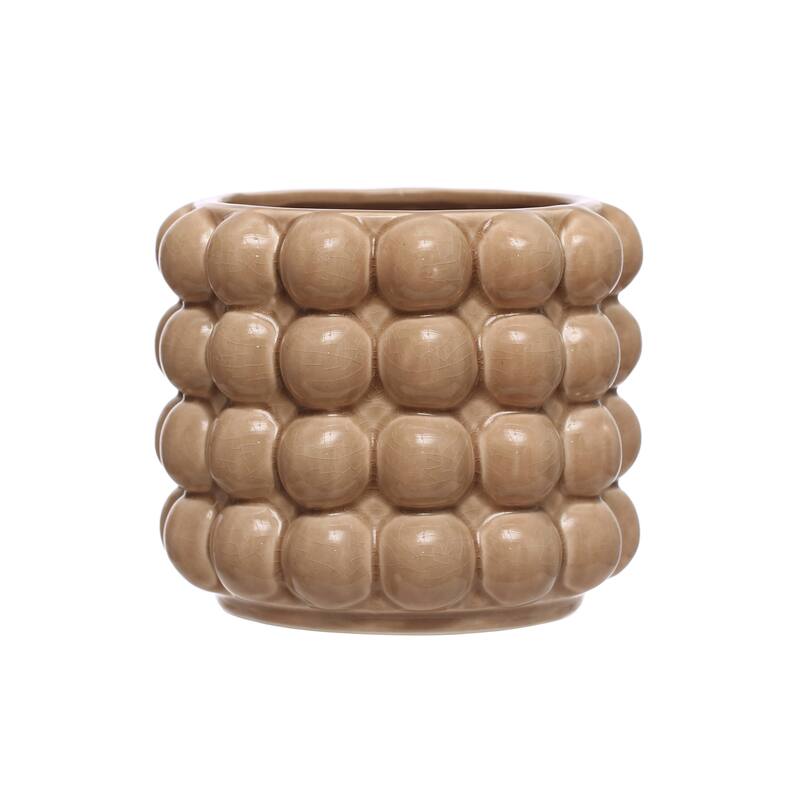 Stoneware Planter with Raised Dots - 5.9"L x 5.9"W x 4.9"H - 5.9"L x 5.9"W x 4.9"H - Tan