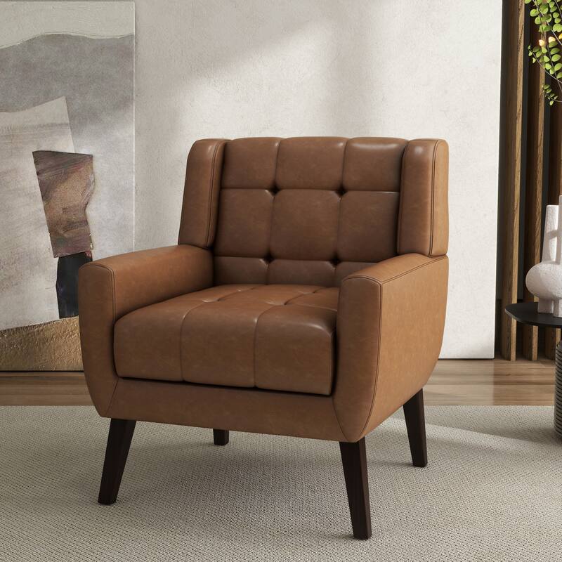 Modern Tufted Wingback Accent Chair Linen/Faux Leather/Velvet Armchair