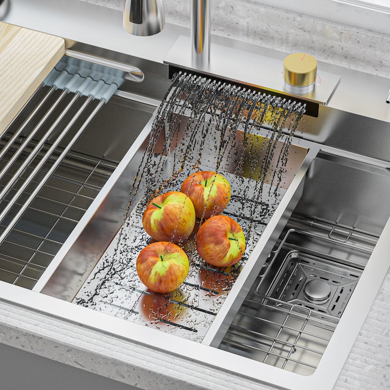 All-in-One Stainless Steel 33.2 in. Bowl Kitchen Workstation Sink