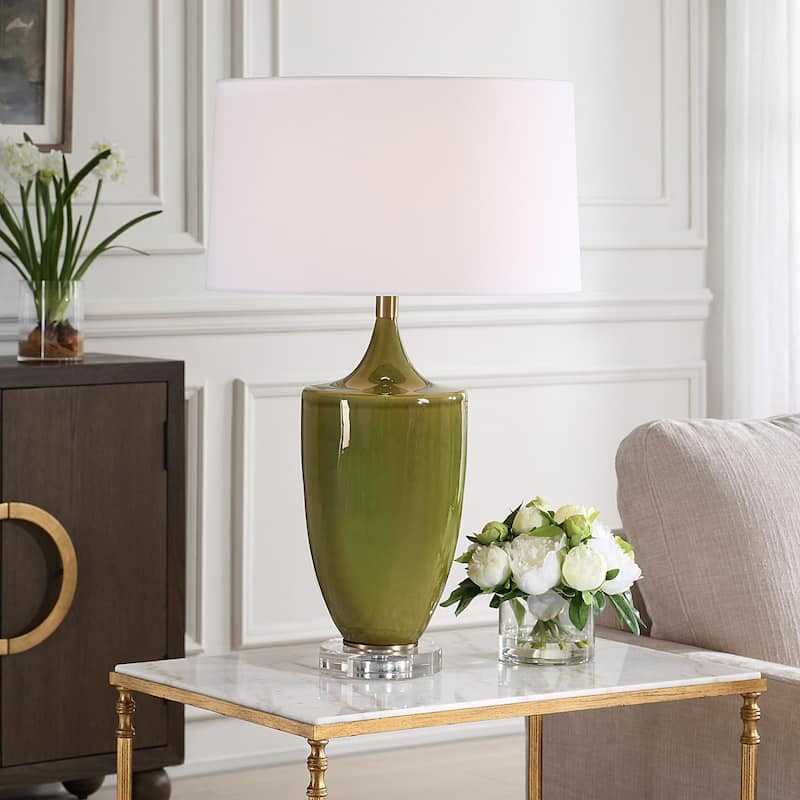 Urn Shaped Base Table Lamp with Tapered Shade - 28.75" - Green
