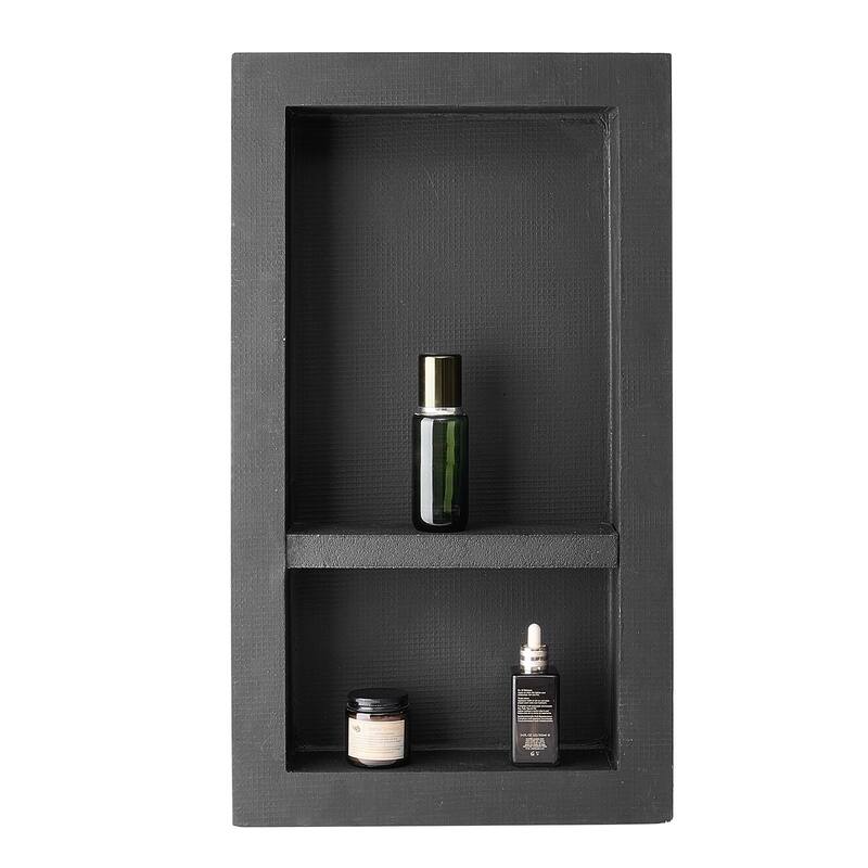 Black Plastic Double-Layer Shower Niche with Triple Waterproof Base - 16 x 4 x 28 in - Black
