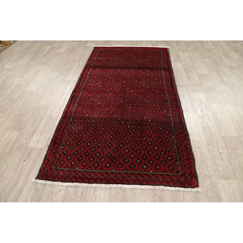 Traditional Persian Balouch Area Rug Hand-knotted Wool Carpet - 3'8" x 7'2"
