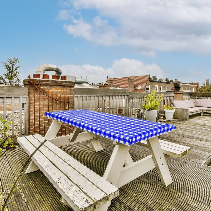 Picnic Table Cover PVC Vinyl Fitted 6ft Tablecloth w Flannel Backing - 197 x 90 cm