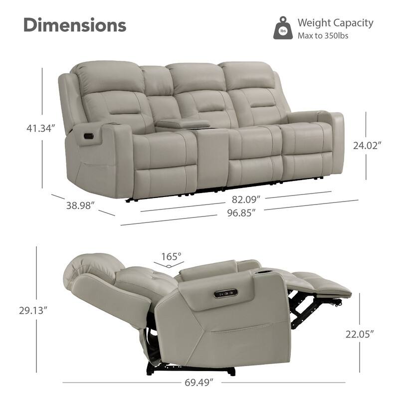 Spruce & Spring Genuine Leather Power Reclining Sofa with Wireless Charging