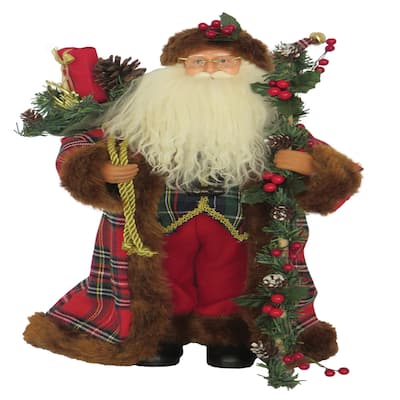15" Christmas Plaid Santa - Red