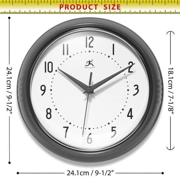 dimension image slide 11 of 29, Infinity Instruments Round Retro Kitchen Wall Clock by Infinity Instruments