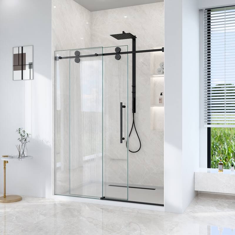 GDFStudio - Modern America Design Frameless Single Sliding Shower Door with 5/16" SGCC Tempered Glass & Stainless Steel Hardware