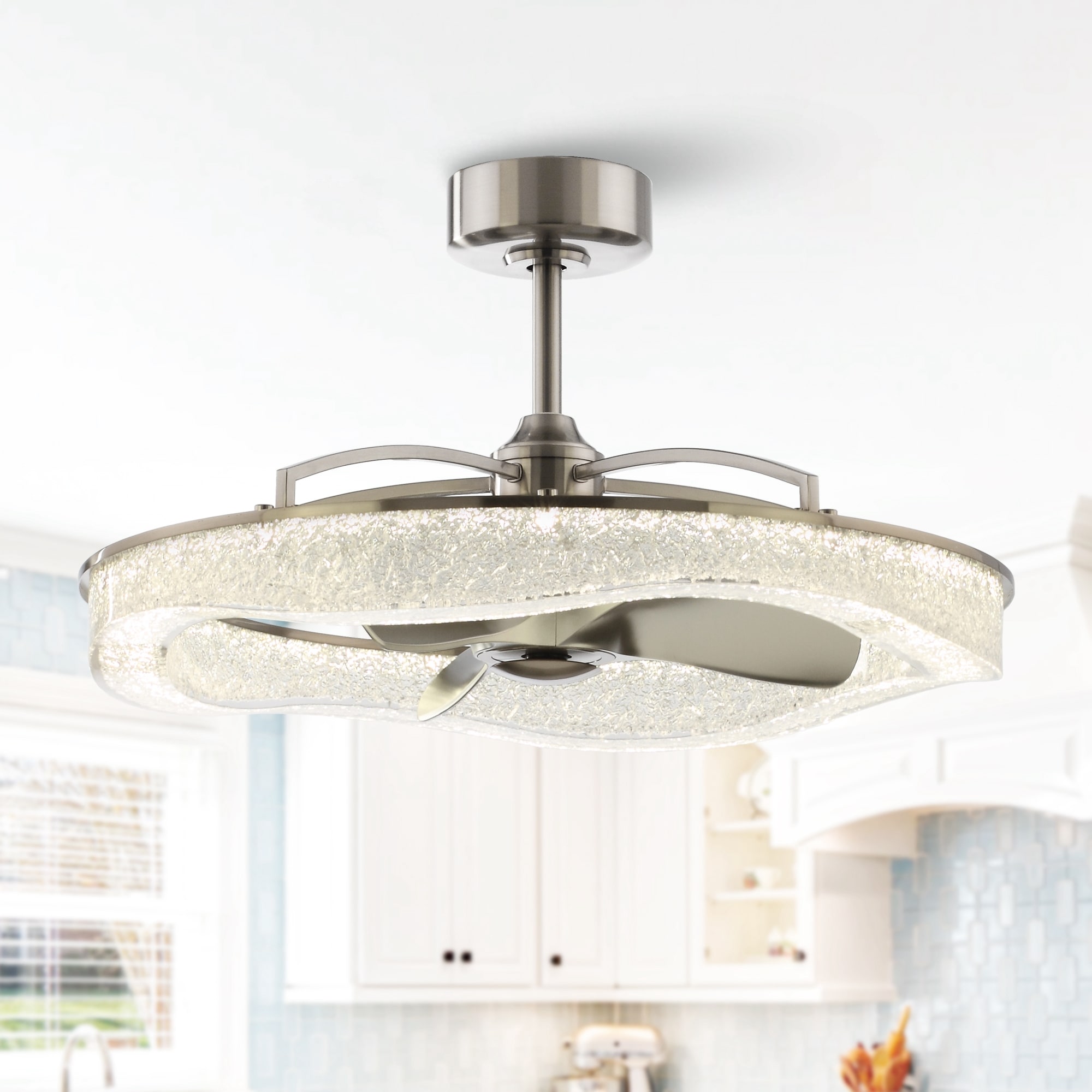 33" Modern Brushed Nickel Resin LED Fandelier Ceiling Fan with Light and Remote