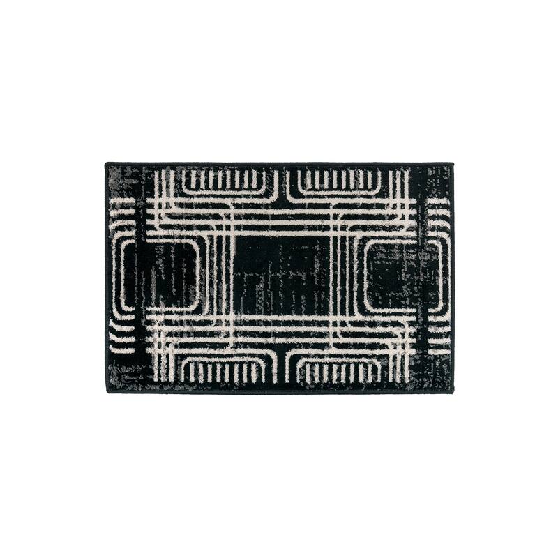 Bohemian Lines Black Ivory Gray Durable Area Rug Pet Friendly, Perfect for Entryway, Living Room, and Bedroom - 2' x 3'