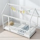preview thumbnail 2 of 36, Twin / Full Size Wooden House Bed with Fence and Roof bed Frame, Montessori Style Floor Bed for Kids White - Twin 